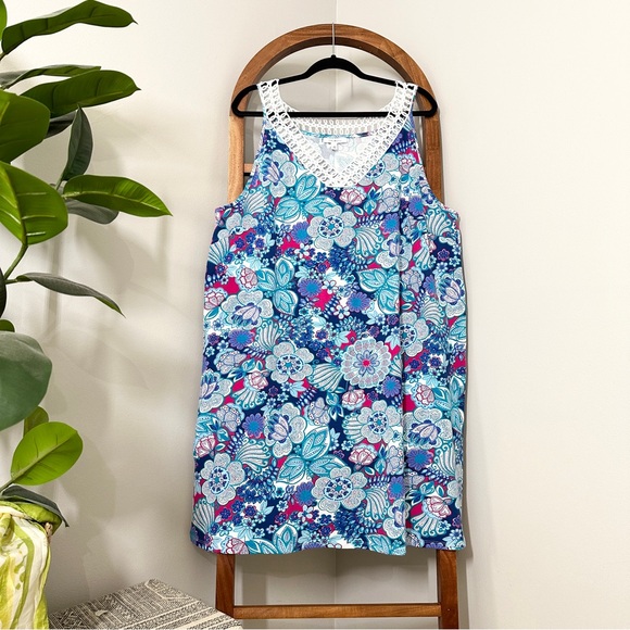 Talbots 0X Blue Floral Paisley Sleeveless Crochet Lace V Neck Dress - Picture 1 of 9